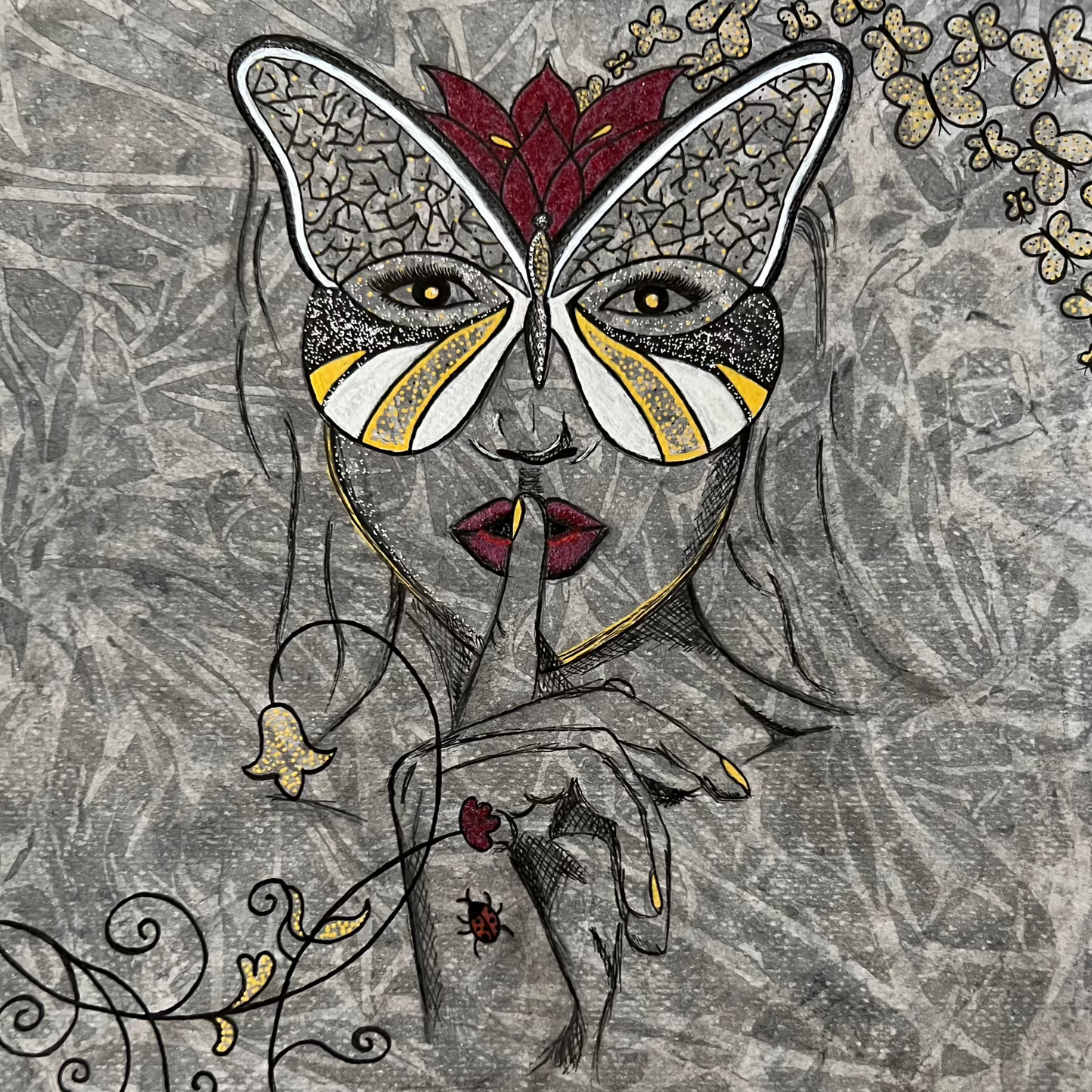 Butterfly Woman – Håndlaget Kunst i Vannmaling med Glassramme (30 x 30 cm)