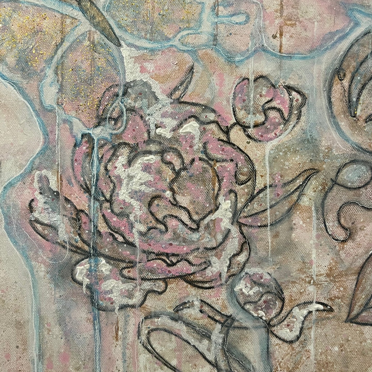 Innocent Beauty – Abstrakt Akrylmaleri med Tekstur og Glitter (60 x 73 cm)