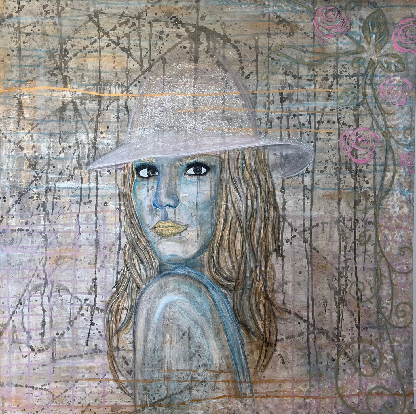 Britney Spears – Stort Akrylmaleri i Mixed Media på Lerret (100 x 100 cm)