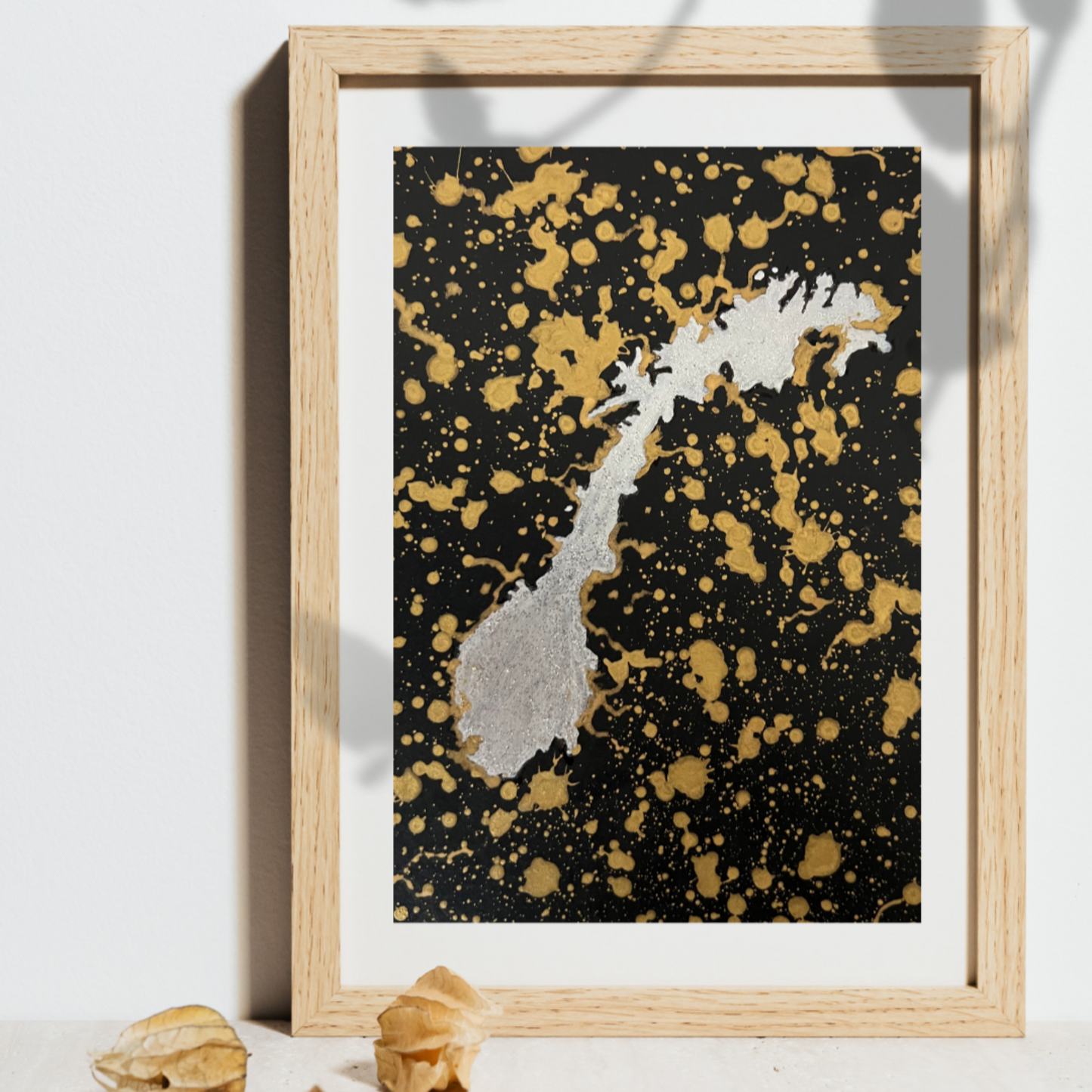 Norway – Unikt Mixed Media Kunstverk i Akrylmaling med Glitter (20 x 26 cm)