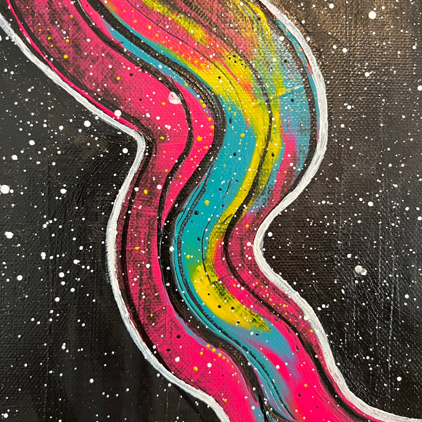 My Life is a Party – Fargerikt Akrylmaleri med Sparkel og Sprayboks (33 x 41 cm)