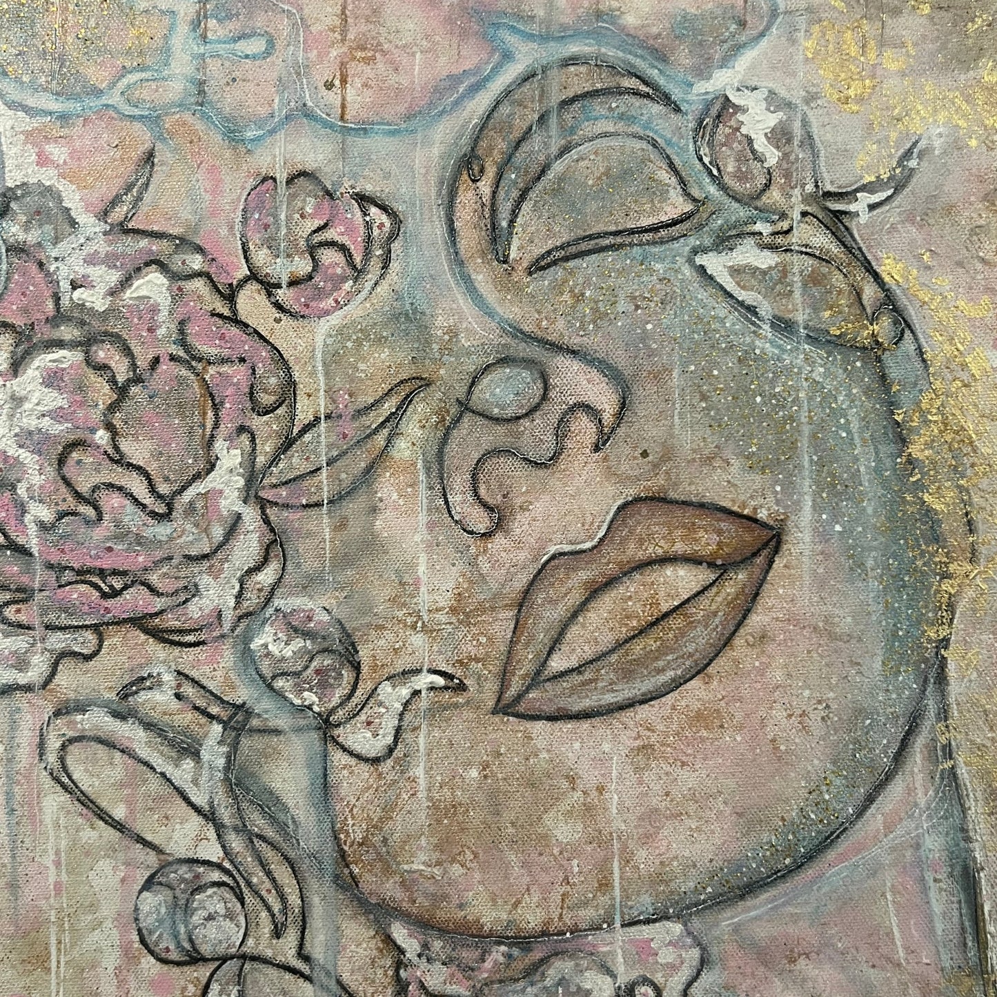 Innocent Beauty – Abstrakt Akrylmaleri med Tekstur og Glitter (60 x 73 cm)