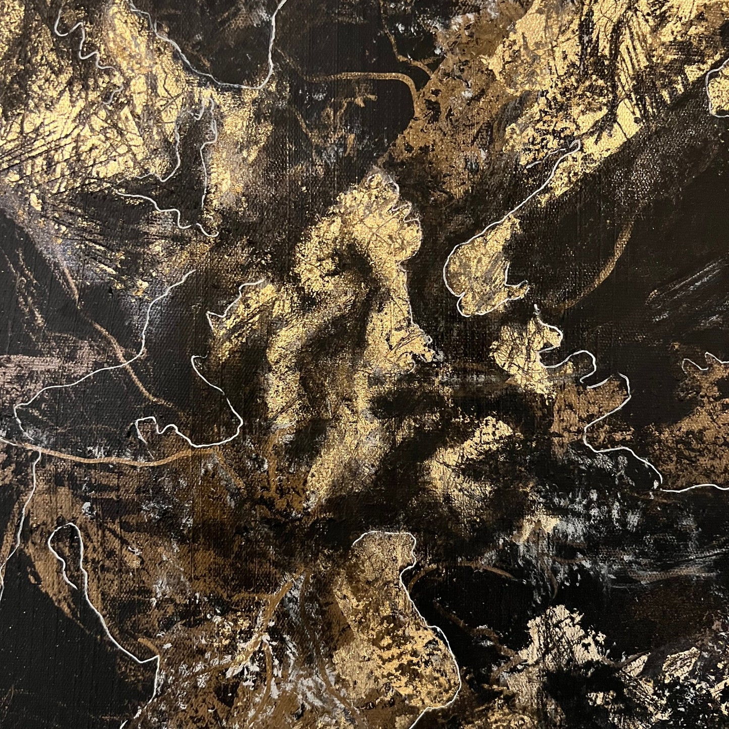 Thunder – Abstrakt Akrylmaleri med Gullblad og Gelroller (60 x 70 cm)