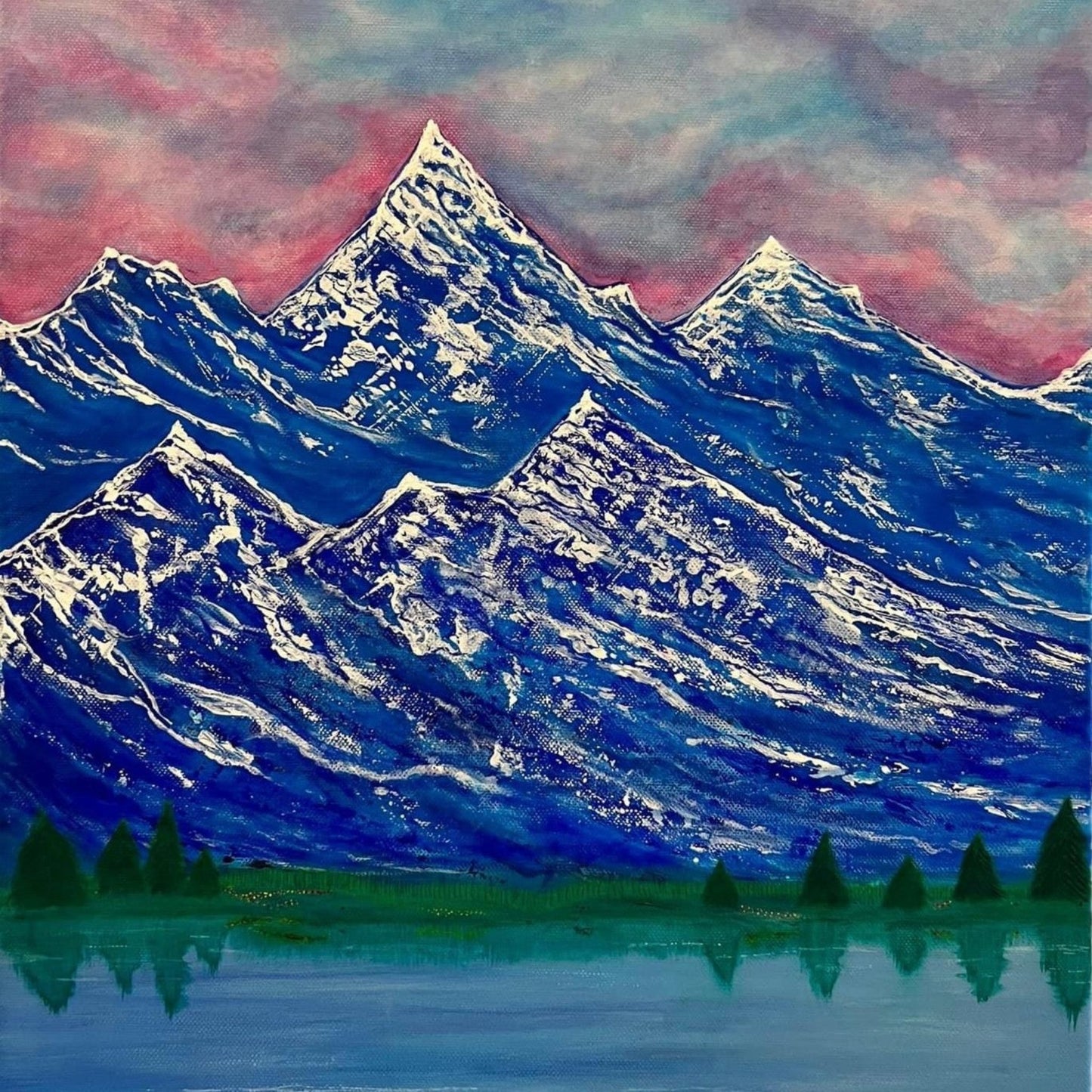 "Akrylmaleri Inspirert av 'Ain't No Mountain High Enough' – 40x50 cm, Halvrealistisk Stil"