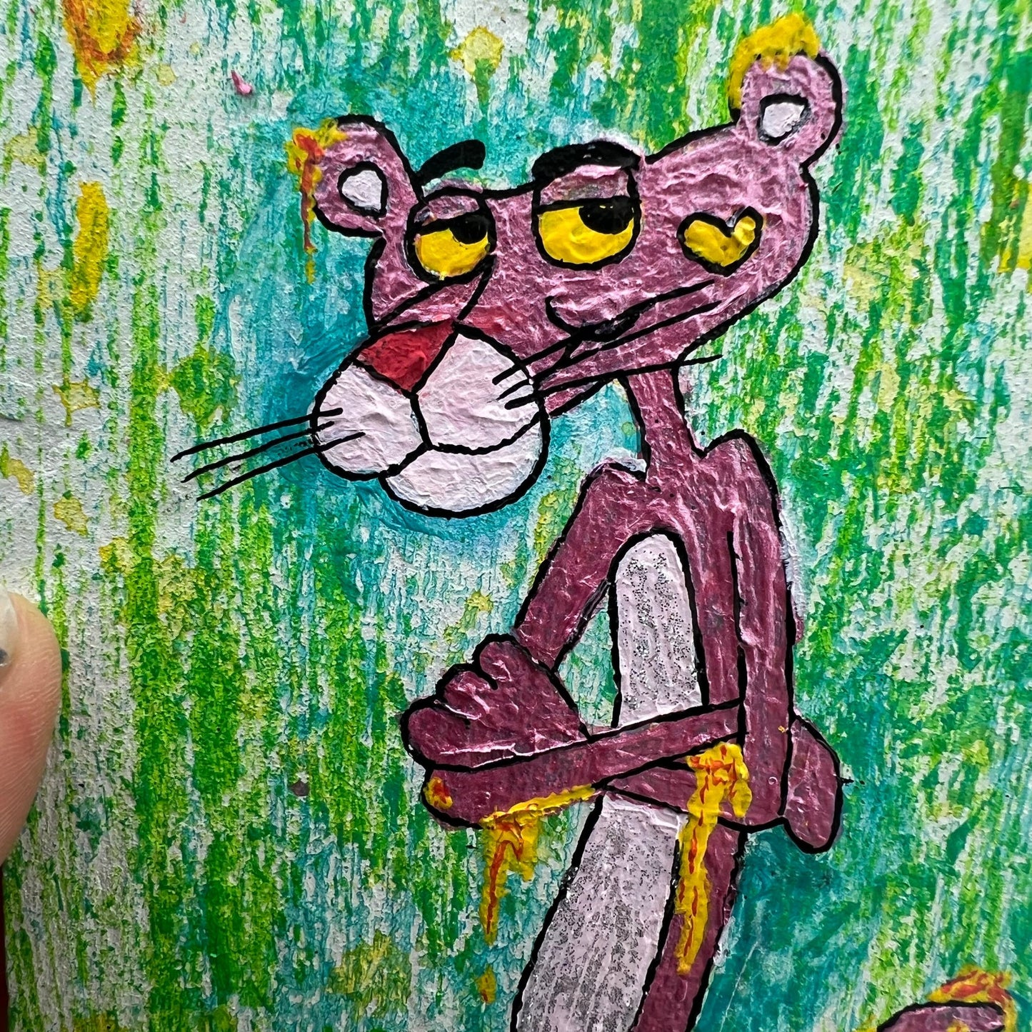 Pink Panther – Håndmalt på Skiferstein med Akrylmaling og Akryltusj (32,5 x 11 cm)