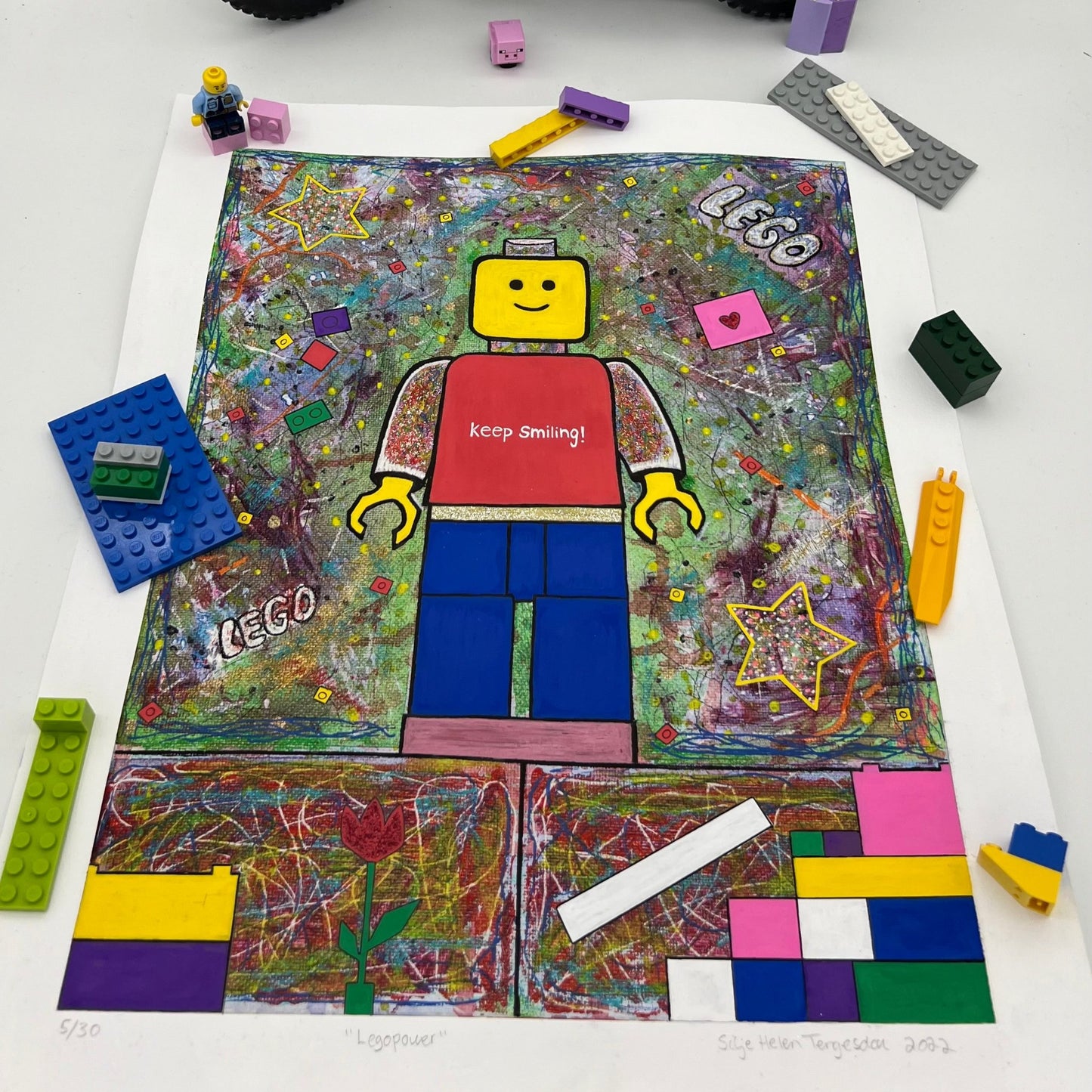 Lego Power – Håndkolorert A3 Print med Akrylmaling, Akryltusj og Penn