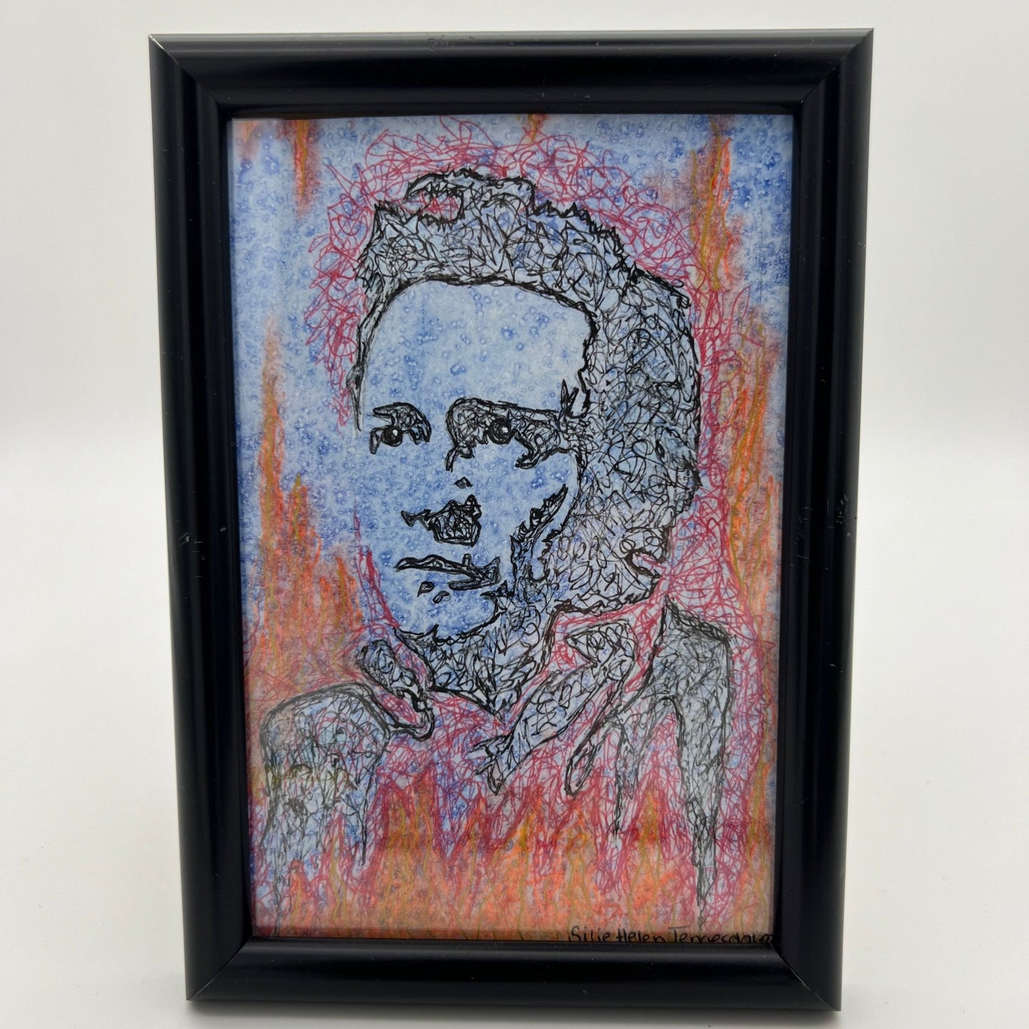 Unikt Johnny Cash Maleri i Vannfarger og Pastell – Håndlaget Lite Kunstverk til Veggdekorasjon