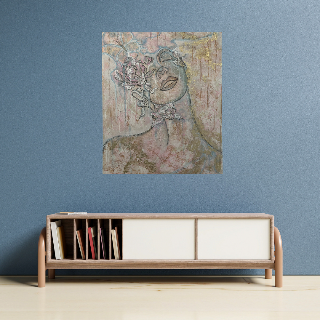 Innocent Beauty – Abstrakt Akrylmaleri med Tekstur og Glitter (60 x 73 cm)
