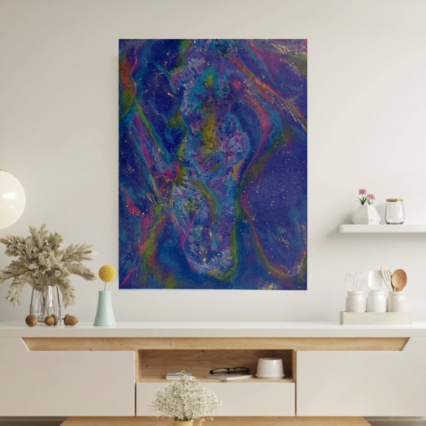 Akrylmaleri i Glade Farger – Kunstverk med Svamp, Klut og Pastell (60 x 80 cm)