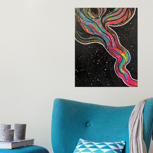 My Life is a Party – Fargerikt Akrylmaleri med Sparkel og Sprayboks (33 x 41 cm)