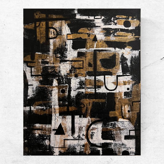 Gold and White – Abstrakt Akrylmaleri i Gull og Hvitt (32,5 x 40,5 cm)