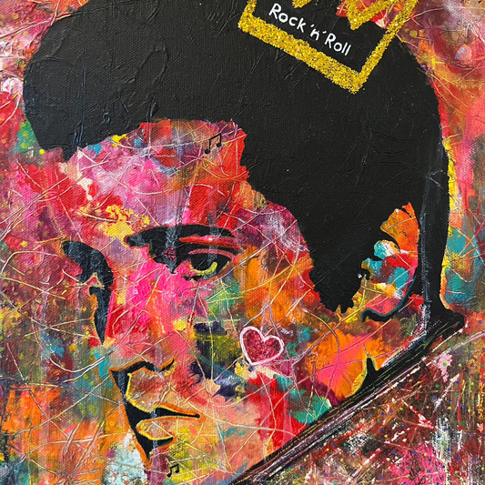 Elvis – Mixed Media Kunstverk i Akrylmaling og Glitter (38 x 45 cm)