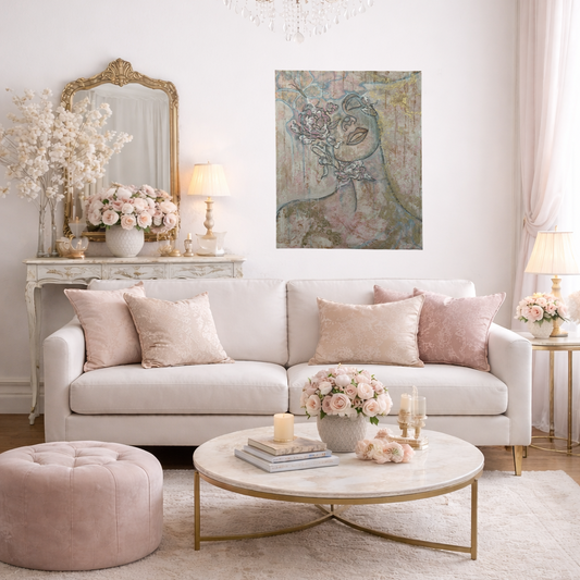 Innocent Beauty – Abstrakt Akrylmaleri med Tekstur og Glitter (60 x 73 cm)