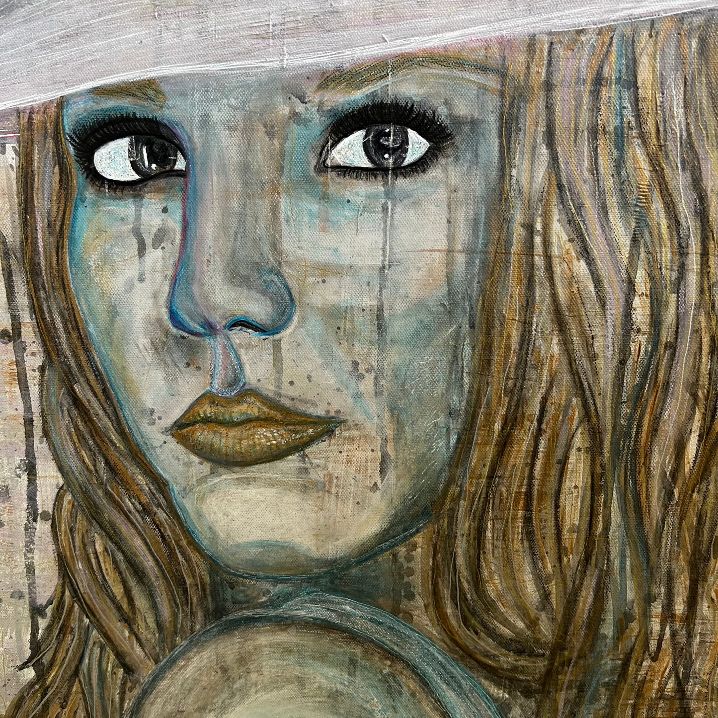 Britney Spears – Stort Akrylmaleri i Mixed Media på Lerret (100 x 100 cm)